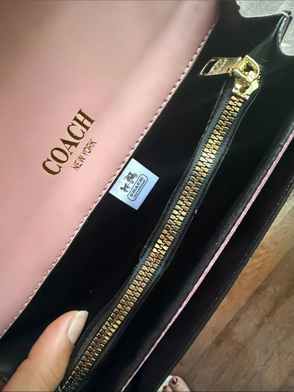 Coach Pink Signature Crossbody Bag with Gold Chain & Cherry Charm